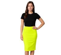 PopCouture Everyday Essential Womens Premium Figure-Flattering Fit Ultra Soft Midi Pencil Skirt 4-Way Stretch for All-Day Comfort Neon Green UK 16-18