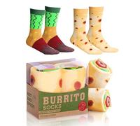 POPCRAZE Novelty Socks Funny Crew Gift Box Fast Food Themed Unisex Designs | Features pizza, hamburger, and burrito prints. One size fits most. Packaged in a gift box, perfect for foodies