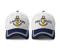 PopCrew Captain Hat & First Mate | Matching Skipper Boating Baseball Caps | Nautical Marine Sailor Navy Hats, Captain & First Mate, One Size