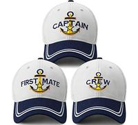 PopCrew Captain Hat & First Mate | Matching Skipper Boating Baseball Caps | Nautical Marine Sailor Navy Hats, S1 Bundle, One Size
