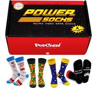 PopCrew Power Socks | Retro Video Game Socks | Funny Novelty Gaming Crew Dress Socks Gift for Men Women Unisex (4 Pair Set) - - One size