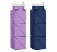 Popdigito 2pcs 610ml Collapsible Water Bottles Upgrade Foldable Water Bottle BPA Free Reusable Lightweight LeakProof Silicone Water Bottles 20.6oz for Travel Gym Hiking Office Camping Sport