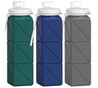 Popdigito 3 pack Collapsible Water Bottles,Silicone Foldable Portable Water Bottle 20.6oz, Lightweight Reusable Leakproof for Travel Hiking Camping Cycling Workouts Yoga Fitness Indoor Outdoor Sports