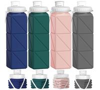 Popdigito 4pack Collapsible Water Bottles, 20.6oz Foldable Water Bottle BPA Free Reusable Lightweight LeakProof Travel Silicone Water Bottles for Travel, Gym, Hiking, Office, Camping, Sports Portable
