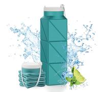 Popdigito 610ml Collapsible Water Bottles Upgrade Foldable Water Bottle BPA Free Reusable Lightweight LeakProof Silicone Water Bottles 20.6oz for Travel Gym Hiking Office Camping Outdoor Sport Green