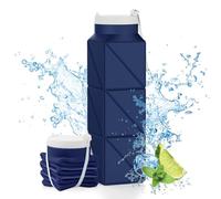 Popdigito 610ml Collapsible Water Bottles Upgrade Foldable Water Bottle BPA Free Reusable Lightweight LeakProof Silicone Water Bottles 20.6oz for Travel Hiking Office Camping Outdoor Sport Dark Blue