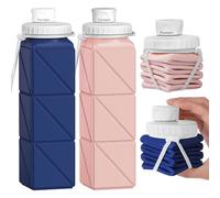 Popdigito Collapsible Water Bottles 2 Pack Compact Portable,Leakproof,Bpa-Free Silicone Bottles For Travel,Hiking,Camping,Gym,Outdoor Sports.Curable,Lightweight,Reusable For On-The-Go Hydration
