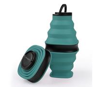 Popdigito Collapsible Water Bottles,600ml BPA Free Reusable Lightweight LeakProof Silicone Foldable Water Bottle for Travel Hiking Camping Sports,Collapses to 1.5” & anti-Collapse Ring,Dark Green