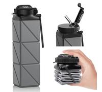 Popdigito Collapsible Water Bottles,BPA-Free Silicone Foldable Water Bottle with Straw Strap 20.6oz,Upgrade Leakproof Lid,Reusable Lightweight Sport Water Bottles For Travel Camping Hiking Outdoor