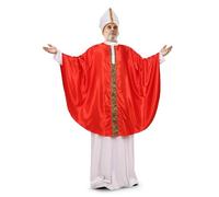 Pope Costume for Men, Red Bishop Robe with Mitre Hat, Adult Papal Outfit, Red and White, Large