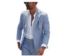 PopEle Leisure Mens Striped Seersucker Slim Fit Suit Grooms Lightweight Sear Sucker Suit for Wedding, Navy Blue, XL