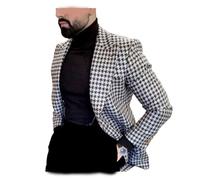 PopEle Premium Mens Big Pattern Houndstooth Dogstooth Plaid Slim Fit Tuxedo Prom Wedding Sport Coat, Black/White Jacket Only, XXL