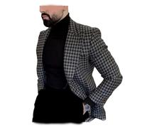 PopEle Premium Mens Big Pattern Houndstooth Dogstooth Plaid Slim Fit Tuxedo Prom Wedding Sport Coat, Jacket Only, XXL