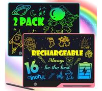 POPERFUN 2 Pack LCD Writing Tablet for Kids, 16 Inch Rechargeable Erasable Doodle Board Colorful Toddler Drawing Tablet, Preschool Learning Toys Christmas Birthday Gift 3-7 Year Old Girls(Pink&Blue)