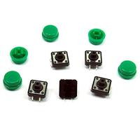 POPESQ® - 5 pcs. x Momentary switch (12mm x 12mm) with Cap 7.3mm 4 way THT Green Round #A2103