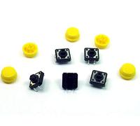 POPESQ® - 5 pcs. x Momentary switch (12mm x 12mm) with Cap 7.3mm 4 way THT Yellow Round #A2105