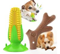 POPET Dog Chew Toys Bundle - Corn Dental Stick & Splinter-Free Antler Wood Toy, Tough Squeaky Interactive Toys for Puppies to Large Breeds, Indoor Outdoor Use