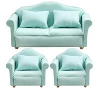 POPETPOP 1/12 Scale Dollhouse Furniture Set Mini Sofa and Armchairs 3pcs Deep Green Fabric Miniature Couch for Doll House Decoration and Tiny Room Ornament