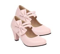 POPETPOP 1 Pair Stylish Bowknot Chunky Heel High Heeled Shoes for Women Comfortable Light Mouth Design for Parties and Elegant Occasions All Match Fashionable Footwear Quality Sole Pink