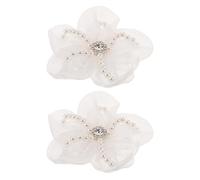 POPETPOP 1 Pair White Five Petal Shoe Flowers with Organza and Imitation Pearl Material Easy Installation and Wear-resistant Shoe Charms for Women for Wedding and Office Decoration