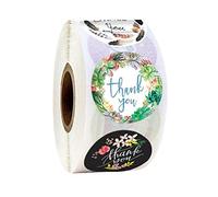 POPETPOP 1 Roll 500pcs Chic Thank You Words Stickers with Flower Pattern, Copper Plate Self-Adhesive DIY Wrapping Stickers for Home and Furniture, Strong Adhesiveness and Easy to Tear