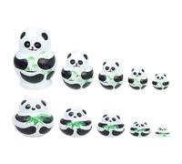 POPETPOP 10-layer Panda Russian Nesting Dolls: Hand-Painted Wooden Matryoshka Doll Set, Cute Animal Stacking Figurines for Kids Gift, Home Nursery Decor, Premium Basswood