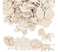 POPETPOP 100pcs Animal Wood Cutouts Wood Pieces for Crafts Unique Unfinished Cutouts Can Be Stained Stimulate Imagination Assorted Color Card-Making Graffiti Random Style