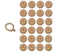 POPETPOP 100pcs Kraft Paper Round Hangtags with Thank You and Heart Print Pre-Punched DIY Gift Tags for Wedding Party Baking Store Decorations Eco-Friendly Lightweight Kraft Cards