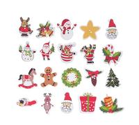 POPETPOP 100pcs Painted Wooden Buttons with Christmas Elements for DIY Art Projects and Socks, Assorted Colour, Synthetic Material, Creative Xmas Design, Shapes