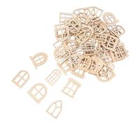 POPETPOP 100Pcs Unfinished Wooden Mini Fairy Doors and Windows Kit Miniature Fairy Door Frames for Garden Tree Decor DIY Window Accessory Set for