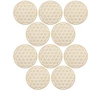 POPETPOP 10pcs 10cm Diameter Linden Wood Carved round Coasters Set, Heat Insulation Drink Mats for Kitchen and Home, Wooden Tableware Cup Pads with Abstract Engraved Design