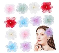 POPETPOP 10pcs Flower Hairpin Floral Hair Clip Cute Hair Accessories for Wedding Bridal Seaside Party Strong Hold Hairpin Mesh Flower Design