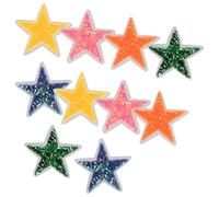 POPETPOP 10pcs Glitter Star Sequin Patches for Clothes, Small Embroidered Applique Repair Patches, Orange Pink Yellow Green Blue, DIY Craft Decorations for Jackets Jeans Backpacks