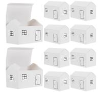 POPETPOP 10pcs House Shaped Paper Candy Packaging Boxes for Halloween and Wedding, Easy to Store and Carry, White Small Goodie Boxes for Treats and Presents
