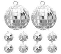 POPETPOP 10pcs Silver Disco Ball Bauble Set Lightweight Reflective Mirror Disco Ball Ornaments with Plastic and Zinc Alloy Material for Party and Gathering Decoration