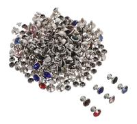 POPETPOP 120Pcs 8Mm Crystal Rhinestone Rivets Studs Set with Silver Edged Blue Green Pink Red Purple for Leather Craft Decoration, DIY Leather Belt, Bag, Clothing Embellishment