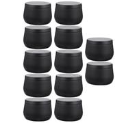 POPETPOP 12oz round Black Sealed Candy and Tea Storage Jars, 12pcs Tinplate Craft Cans with Lids for Jewelry Organizing and Handmade Bead Storage