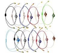 POPETPOP 12Pcs Adjustable Evil Eye Bracelets Flat Round Turkish Wrist Rope for Women Multi Color Protection Amulets Fashion Accessories