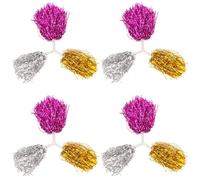 POPETPOP 12pcs Cheerleading Pom Poms with Handles 20g Lightweight Reusable Metallic Gold Silver and Rose Red Cheer Squad Props for Sports Performance and Party Decorations