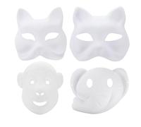 POPETPOP 12pcs DIY Animal Masquerade Masks White Paper Half Masks Paintable for Parties and Role-playing with Cat, Fox, Monkey, and Elephant Shapes