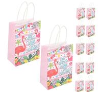 POPETPOP 12pcs Flamingo Gift Bags Paper Party Favor Bags with Unique Tropical Design for Birthday Bridal Shower Hawaiian Luau Shower and Family Celebration