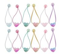 POPETPOP 12pcs Hair Ties Set with Double Heart and Ball Shape, High Elasticity and Portable Elastic Bands Hair for Gym and Daily Use, Colourful Plastic and Fabric Ponytail Holders
