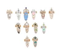 POPETPOP 12Pcs Nail Rings Crystal Alloy Chic Finger Nails Ring No Glue Needed Fixed Well Stylish Design for Valentine'S Day Festival