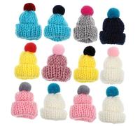 POPETPOP 12Pcs Replaceable Miniature Kawaii Doll Hats Delicate Tiny Knitted Caps for DIY Crafts Party Decorations and Dollhouse Accessories Random Color