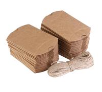 POPETPOP 150pcs Kraft Pillow Boxes with Jute Twine, Brown Paper Candy and Jewelry Boxes 9x13x3.5cm, Vintage Favor Packaging for Weddings, Birthdays, and Holiday Presents