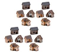 POPETPOP 16pcs Miniature Resin Thatched Cottage Figurines with Single Door - Micro Village Houses for Fairy Garden, Desktop Bonsai Scene, and DIY Craft Decorations