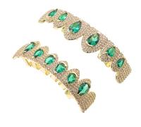 POPETPOP 1pair Vampire Fangs Fake Teeth Set Top Tooth Grill Cap Hip Hop Rapper Eyecatching Design Metal Glass Diamond Easy Application Safe Wear Experience Men Music Concert