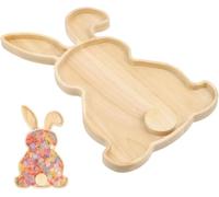 POPETPOP 1pcs Easter Bunny Wooden Serving Tray: Rabbit Shaped Small Wood Platter for Snacks, Cheese & Charcuterie, Rustic Spring Table Decoration & Kids Party Tableware, 28.5 x 17.5cm