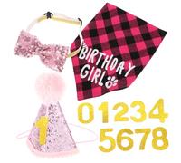 POPETPOP 1set Decorative Cat Birthday Hat and Bow Tie Birthday Themed Pet Costume Bandana Bib for Parties and Photos Cat Accessories