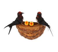 POPETPOP 1set Rustic Bird Nest Decor with Swallow Figurine for Garden Wall Artificial Nest Ornament for Outdoor Home Decoration Includes Closed-wing Swallows